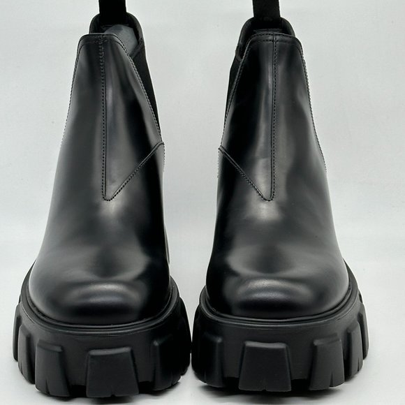 PRADA Monolith Brushed Leather Lug Sole Pull On Chelsea Ankle Boots Black - Picture 6 of 15